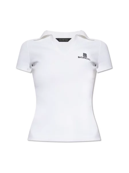 Lniana koszulka polo Balenciaga z logo biała