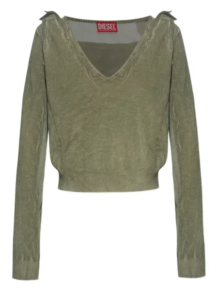 Pulover Diesel cu decolteu în V drapat verde