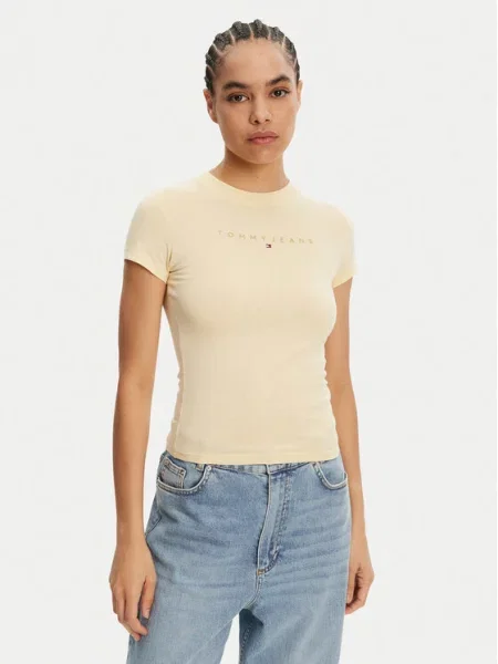 Tommy Jeans Marškinėliai Tonal Linear Slim Fit geltona