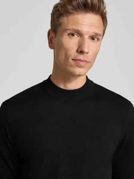 Sweter z dzianiny z czystej wełny model ‘Davide’ czarny