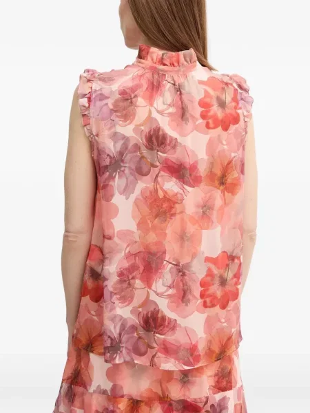 Top Marc Aurel cu model floral cu volane roz