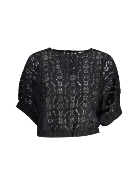 Top Desigual z krótkim rękawem koronkowy czarny