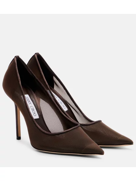 Pantofi cu toc Jimmy Choo plasă maro