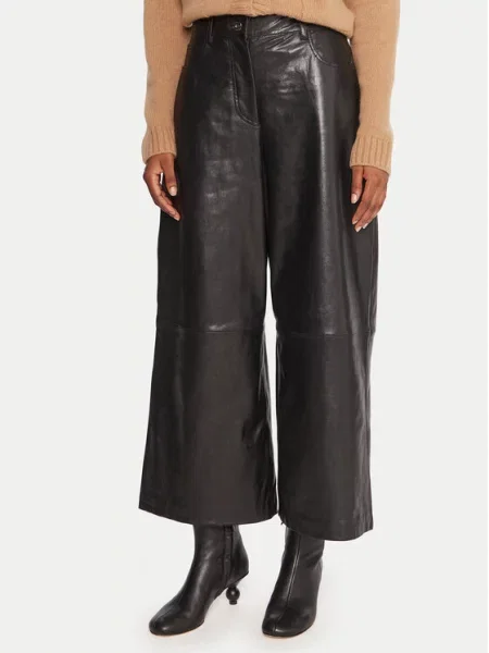 Weekend Max Mara Παντελόνι δερμάτινο Blanc Wide Leg μαύρο