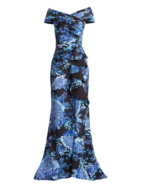 Sukienka Tadashi Shoji w kwiatki z nadrukiem czarna