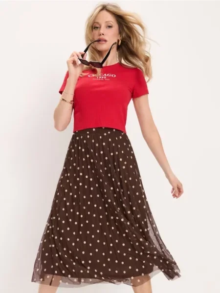 Плісирована міді спідниця в горох різнобарвний