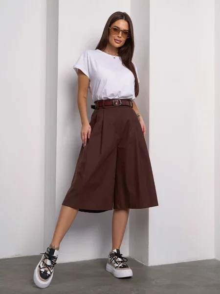 Лляні Шорти ISSA Plus темно-коричневий коричневі