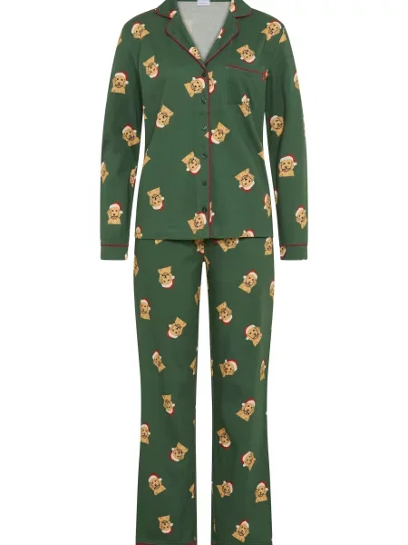 LASCANA Pijama galben lămâie / verde închis roșu