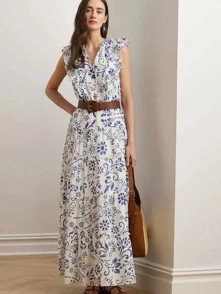 Długa sukienka z efektem stopniowania model ‘NARELLA’ Lauren Ralph Lauren biała