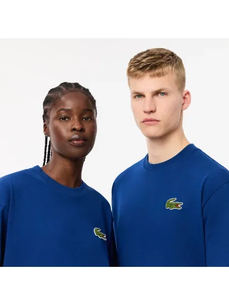 Lacoste Organiczny T-Shirt Unisex Z Okrągłym Dekoltem Loose Fit Ciemnoniebieski niebieski
