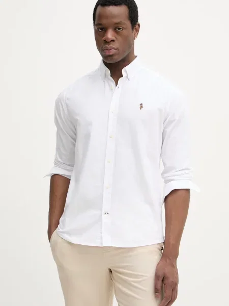 U.S. Polo Assn. cămașă bărbătească din PEACHED OXFORD LS alb