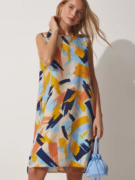Happiness İstanbul Rochie ecru / bleumarin / deschis / portocaliu albastru