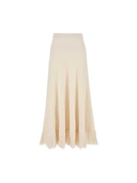 Spódnica midi Bottega Veneta z frędzli wełniana do kolan biała