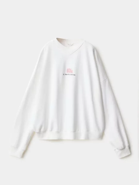 Bluza z kapturem i haftem złamana biel Dzieci lata MANGO KIDS