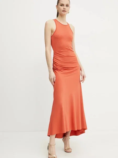 Victoria Beckham rochie maxi evazati portocaliu