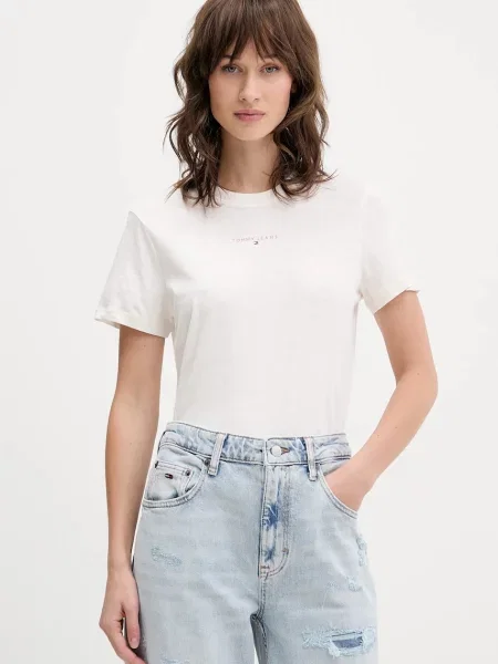 Тениска Tommy Jeans дамска бежово