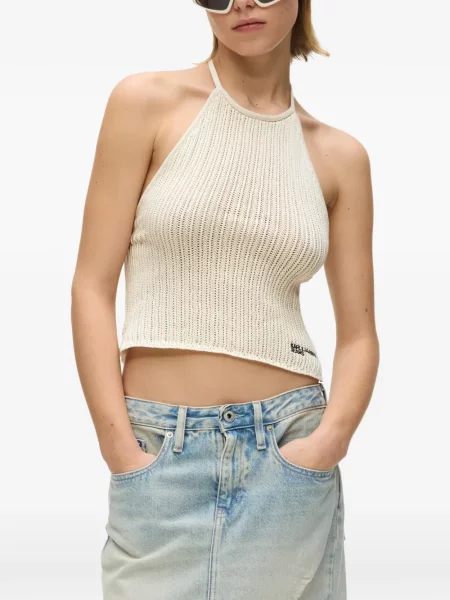 Top din denim Karl Lagerfeld Jeans cu autograf