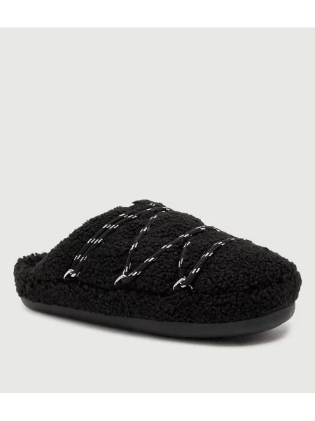 Ursuleț de pluș papuci de casă Moon Boot din piele de oaie negru