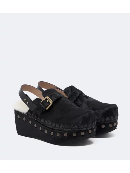 Saboți Mou din piele de oaie negru