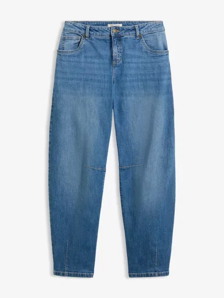 Jeansy typu barrel mid waist niebieskie