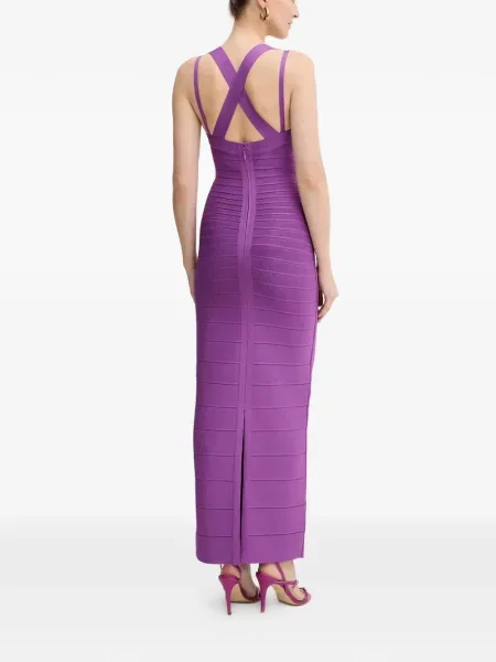 Rochie maxi Hervé Léger cu decolteu în V de costum violet