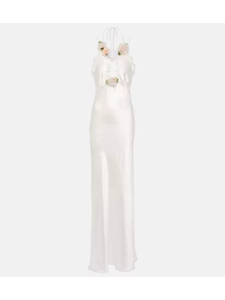 Rochie Rodarte de mătase cu model floral alb