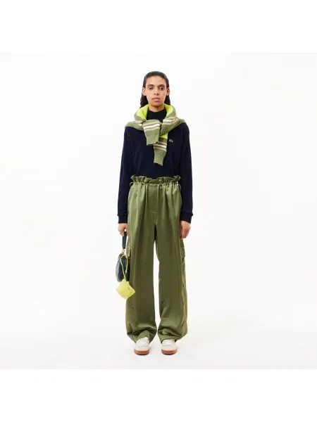Lacoste Wełniany Sweter Z Wysokim Kołnierzem granatowy