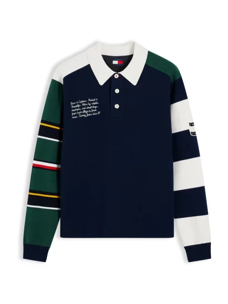 Tommy Jeans Pulover albastru marin / galben curry / verde pin alb