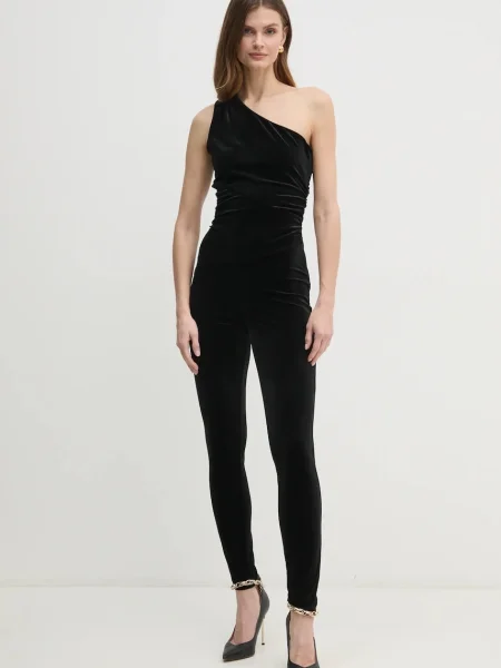 Kombinezon od velura Guess BAILEY s okruglim izrezom crna