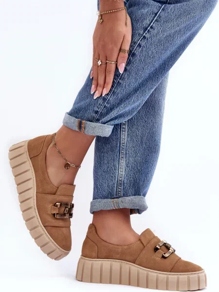 Semišové tenisky Lewski Shoes na platforme béžová