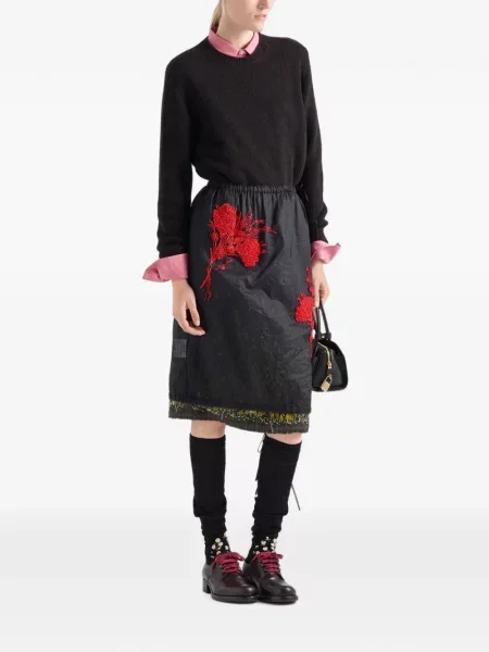 Fustă midi Prada cu broderie negru