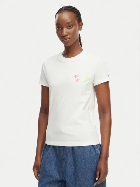 Tommy Jeans Tricou Bubble Logo Crem