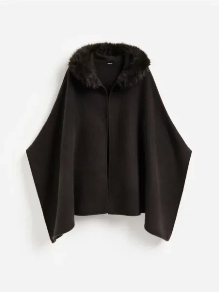 Reserved Poncho cu glugă maro-închis maro