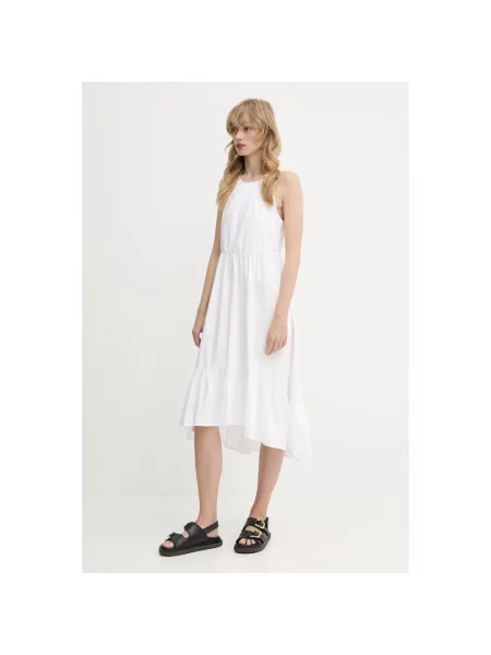 Sukienka midi Armani Exchange z falbankami biała