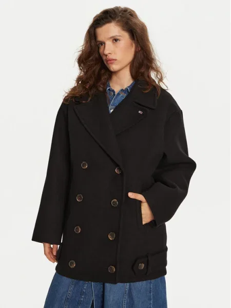 Coat Tommy Jeans Wool Peacoat Black M czarne