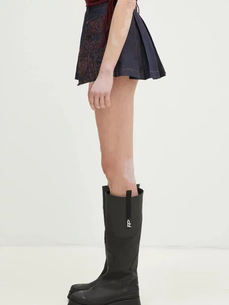 Τζιν φούστα Andersson Bell Embroidery Panel Pleated Denim ναυτικό μπλε