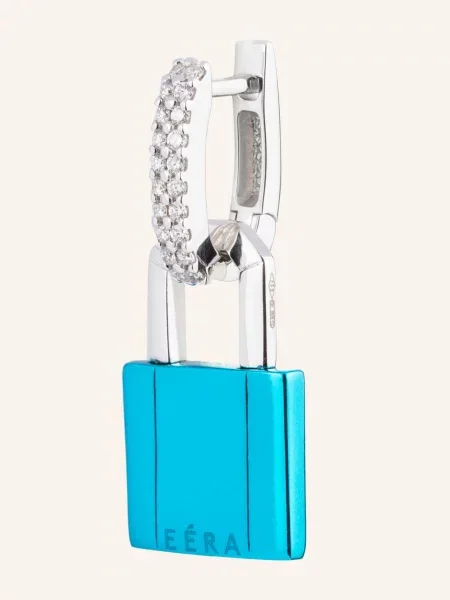 Eéra Kolczyki Wiszące Lock Small Z Diamentami blau srebrne