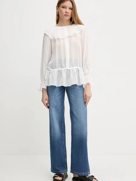 Блузка з домішкою льону Weekend Max Mara однотонна білий