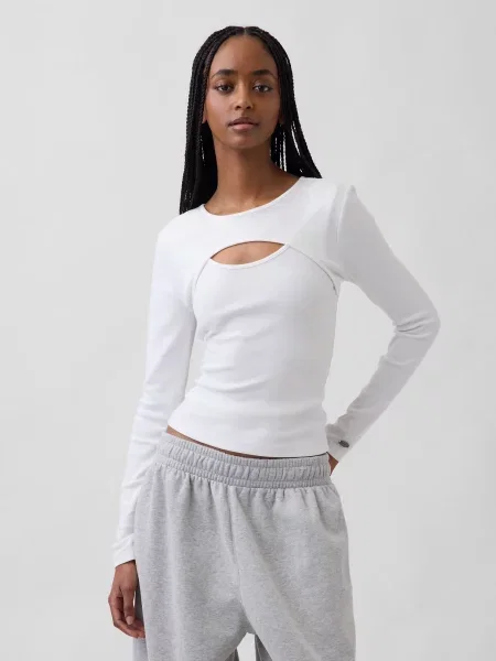 Tricou mânecă lungă Gap lung alb