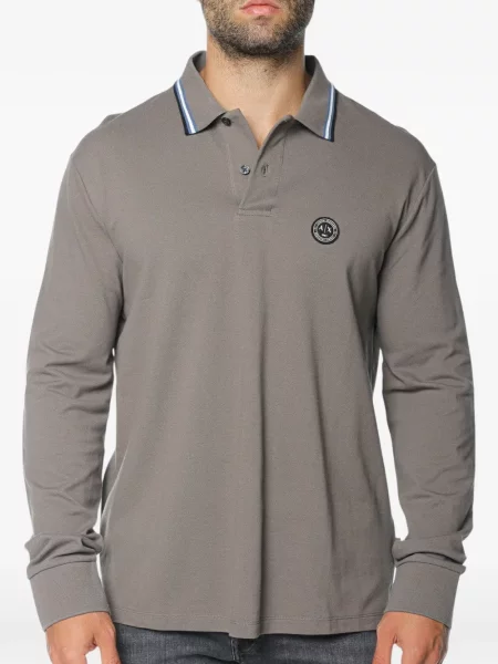 Lung tricou polo Armani Exchange cu autograf maro
