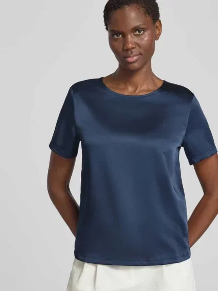 T-shirt o kroju regular fit z satyny model GILBERT' Weekend Max Mara granatowa