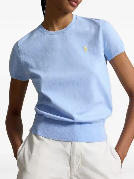 Lanena opasan haljina Polo Ralph Lauren s okruglim izrezom plava
