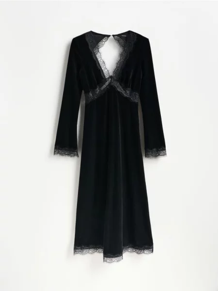 Reserved Welurowa sukienka maxi czarny