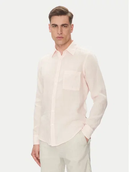 Lniana koszula Boss Orange casual różowa
