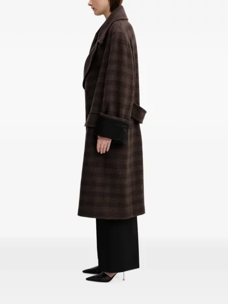 Καρό παλτό Mm6 Maison Margiela διπλόκουμπα καφέ