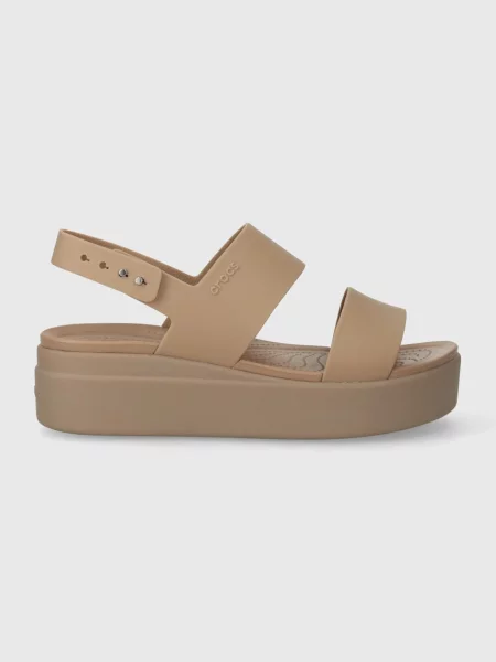 Шлепанцы Crocs на танкетке бежевые