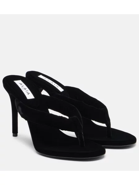 Chiloți tanga Alaïa de catifea negru