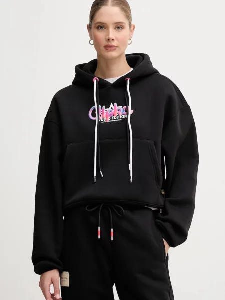 Суичър с качулка Alpha Industries с качулка с принт черно