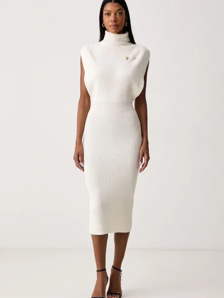 Twinset rochie tricotată cu lână bej