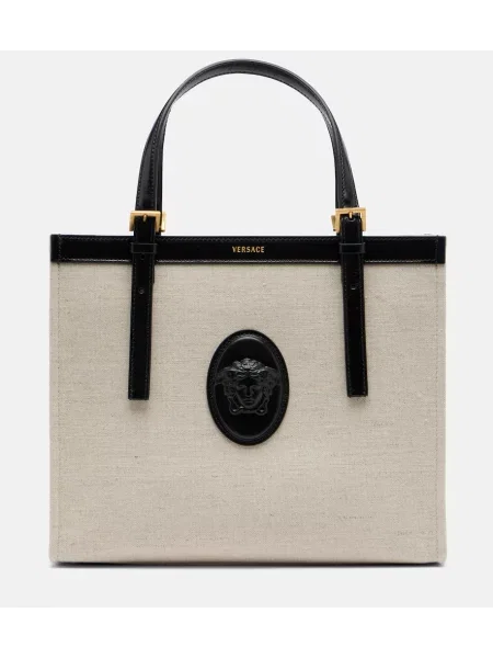 Geantă shopper Versace din canvas bej